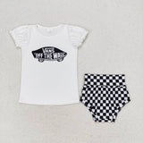 GBO0284 Black Plaid Baby Bummie Set