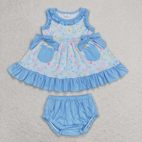 GBO0290 Flower Blue Baby Girl Bummie Set