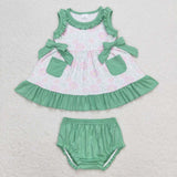 GBO0292 Flower Green Baby Girl Bummie Set
