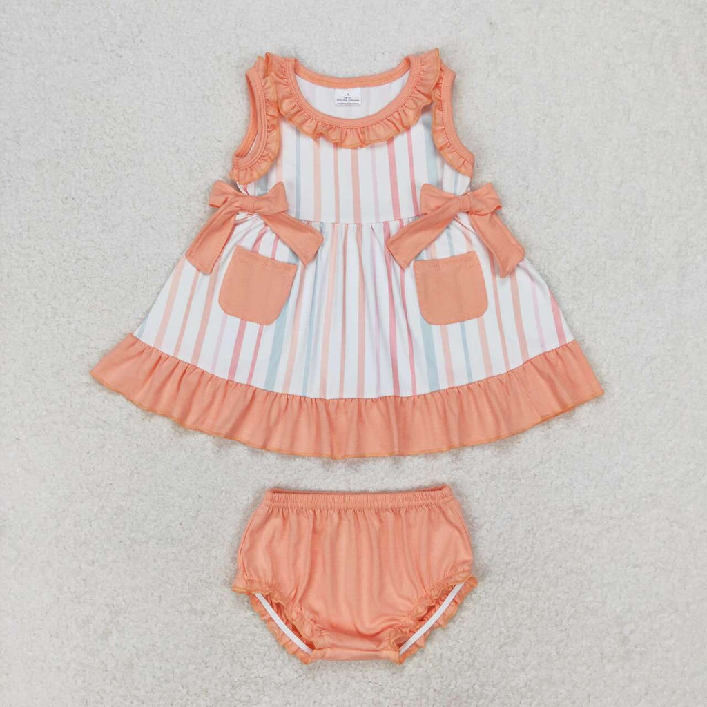 GBO0293 Flower Orange Baby Girl Bummie Set