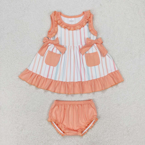 GBO0293 Flower Orange Baby Girl Bummie Set