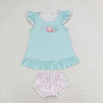 GBO0316 Embroidery Ocean Octopus Mint Baby Girl Bummie Set