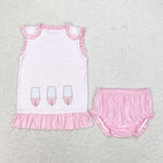 GBO0329 Embroidery Popsicle Pink Girls Bummie Set