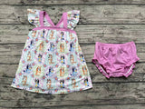 GBO0333 Cartoon Blue Dog Star Girls Bummie Set