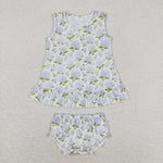 GBO0342 Flower White Girls Bummie Set