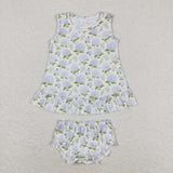 GBO0342 Flower White Girls Bummie Set