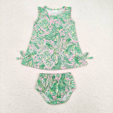 GBO0343 Summer Beach Green Lilly Girls Bummie Set