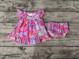 GBO0344 Summer Beach Pink Garden Flower Girls Bummie Set