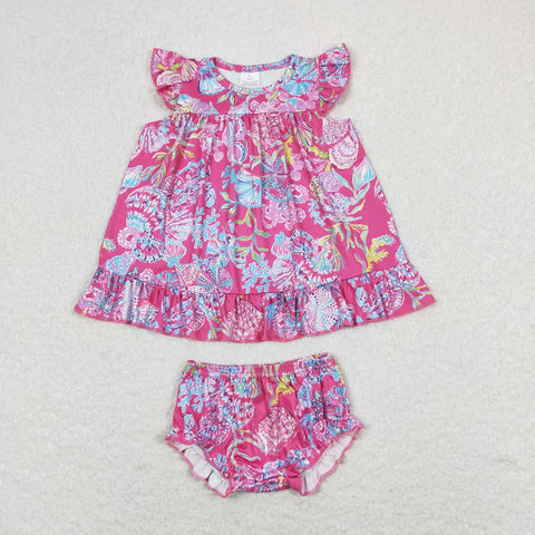 GBO0344 Summer Beach Pink Garden Flower Girls Bummie Set