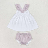 GBO0350 Embroidery Ocean Seahorse Stripe Girls Bummie Set
