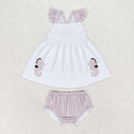 GBO0350 Embroidery Ocean Seahorse Stripe Girls Bummie Set