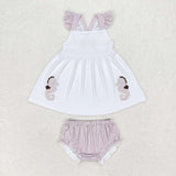 GBO0350 Embroidery Ocean Seahorse Stripe Girls Bummie Set