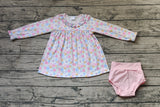 GBO0391 Flower Pink Girls Bummie Set