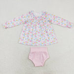 GBO0391 Flower Pink Girls Bummie Set