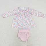 GBO0391 Flower Pink Girls Bummie Set