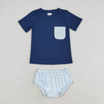 GBO0399 Blue Plaid Boys Bummie Set