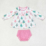 GBO0400 Christmas Trees Pink Girls Bummie Set