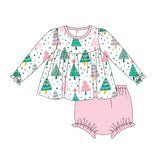 GBO0400 Christmas Trees Pink Girls Bummie Set