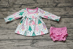 GBO0400 Christmas Trees Pink Girls Bummie Set