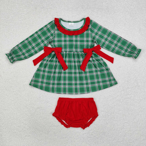 GBO0406 Christmas Green Plaid Girls Bummie Set