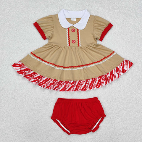 GBO0421 Christmas Turmeric Red Girls Bummie Set