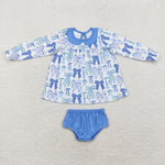 GBO0423 Tie Bow Blue Girls Bummie Set