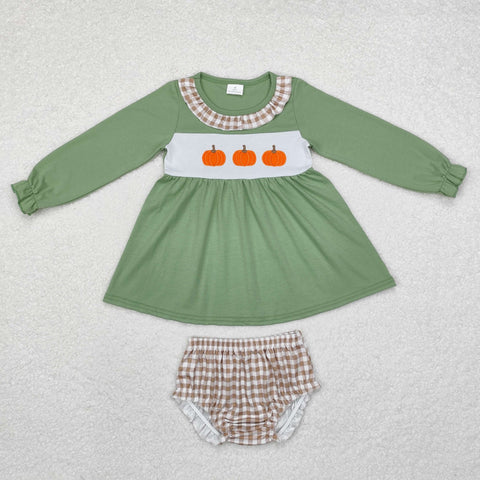 GBO0434 Pumpkin Plaid Girls Bummie Set