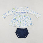 GBO0435 Jesus Loves Me Blue Girls Bummie Set