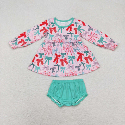 GBO0437 Coquette Bows Green Cute Girls Bummie Set