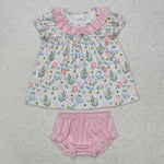 GBO0449 Flower Floral Pink Girls Bummie Set