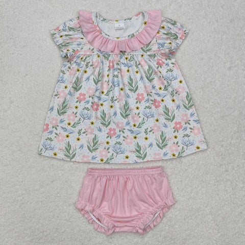 GBO0449 Flower Floral Pink Girls Bummie Set