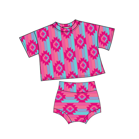 Preorder 01.10 GBO0457 Western Pattern Pink Girls Bummie Set