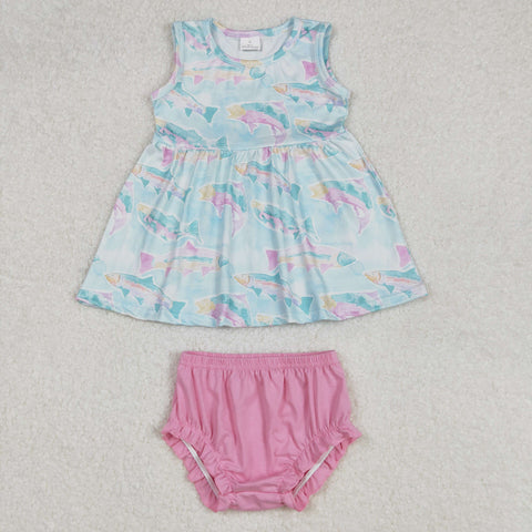 GBO0464 Summer Fish Pink Girls Bummie Set