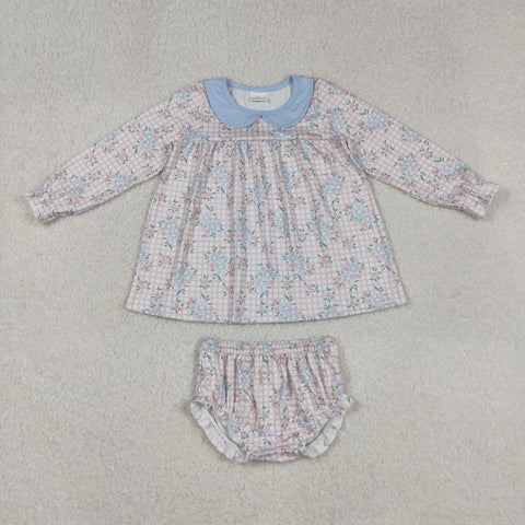 GBO0466 Flower Pink Blue Girls Bummie Set