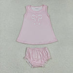 GBO0469 Bows Pink Plaid Baby Bummie Set
