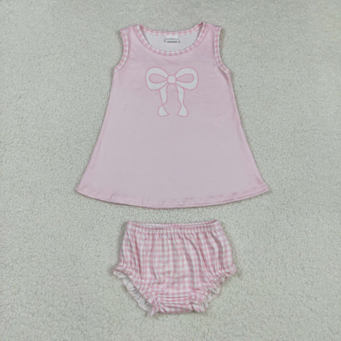 GBO0469 Bows Pink Plaid Baby Bummie Set
