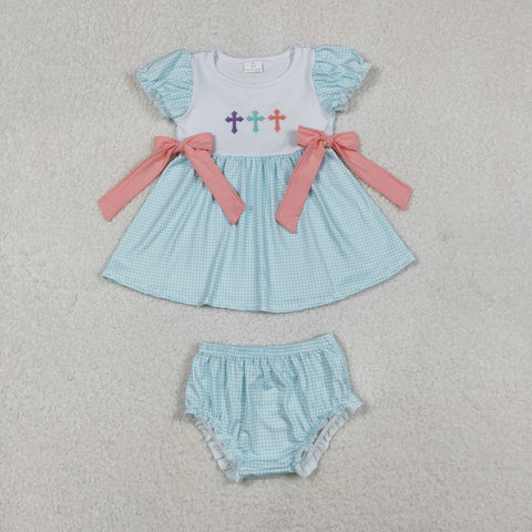 GBO0480 Embroidery Easter He is risen Blue Baby Bummie Set