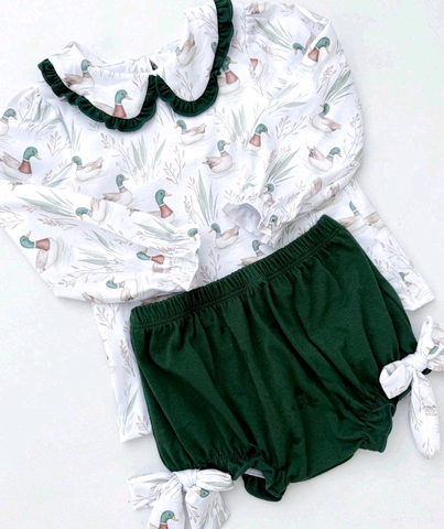 Preorder 10.14 MOQ 5 pcs GBO0482 Mallard Ducks Green Baby Bummie Set