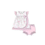 Preorder 11.01 MOQ 5 pcs GBO0483 Flower Bows Pink Baby Bummie Set