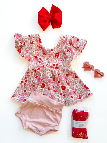 Preorder 12.04 MOQ 5 pcs GBO0484 Flower Floral Pink Baby Bummie Set