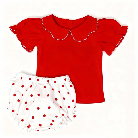 Preorder 12.12 MOQ 5 pcs GBO0488 Red Dots Baby Bummie Set