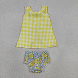 GBO0504 Flower Yellow Plaid Baby Diaper Bummie Set