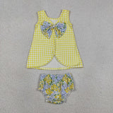 GBO0504 Flower Yellow Plaid Baby Diaper Bummie Set