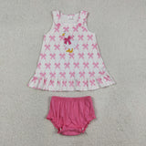 GBO0505 Embroidery Goose Bows Pink Baby Bummie Outfits