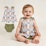 GBO0511 Flower Floral Plaid Scallop Edge Baby Bummie Set