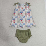 GBO0511 Flower Floral Plaid Scallop Edge Baby Bummie Set