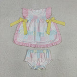 GBO0513 Flower Plaid Bows Baby Bummie Outfits