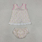 GBO0518 Flower Floral Ruffles Bows Baby Bummie Outfits