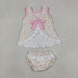 GBO0518 Flower Floral Ruffles Bows Baby Bummie Outfits