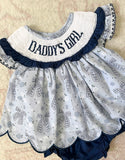 Preorder Samples GBO0519 Smocked Daddy's Girl Bows Baby Bummie Set